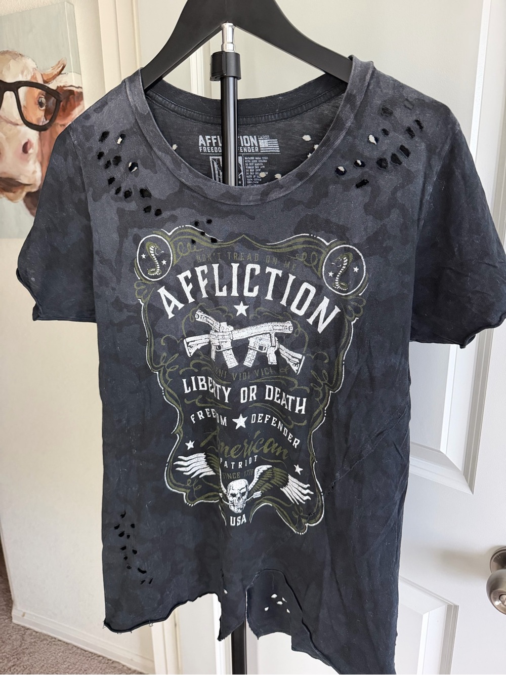Affliction “Liberty or Death” Distressed Graphic Tee – Women’s Large
